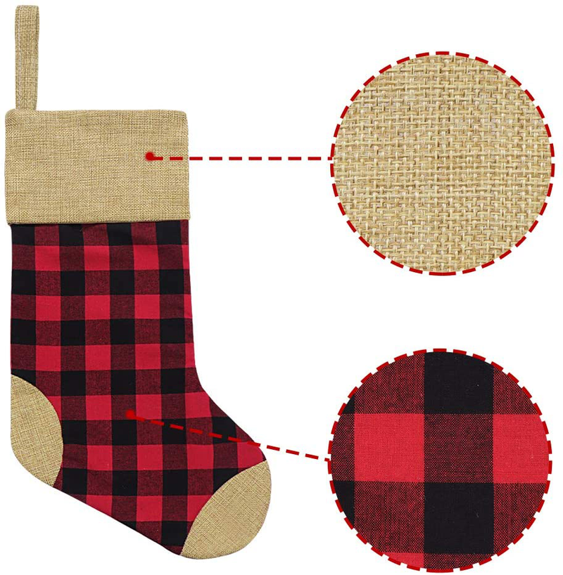 Ivenf Christmas Stockings, 4 Pcs 18 inches Red and Black Buffalo Check Plaid with Burlap Stockings, for Family Holiday Xmas Party Decorations Gift Home & Garden > Decor > Seasonal & Holiday Decorations& Garden > Decor > Seasonal & Holiday Decorations Ivenf   