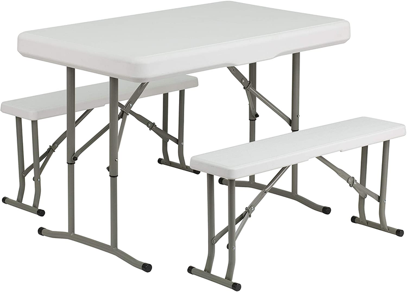 Flash Furniture 3 Piece Portable Plastic Folding Bench and Table Set