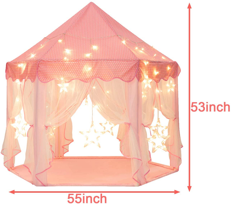 Sunnyglade 55'' X 53'' Princess Tent with 8.2 Feet Big and Large Star Lights Girls Large Playhouse Kids Castle Play Tent for Children Indoor and Outdoor Games Children'S Day Gift