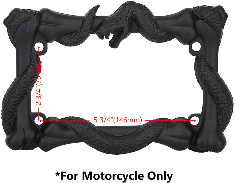TC Sportline LPF262-BK 3D Viper Snake and Bones Style Zinc Metal Matte Black Finished Motorcycle License Plate Frame  TC Sportline   