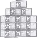 Shoe Storage, 12 Pack, Shoe Boxes Clear Plastic Stackable, 13” X 9” X 5.5”, Shoe Organizer for Closets, Easy to Assemble, Sturdy, Front Opening, Clear Shoe Containers Furniture > Cabinets & Storage > Armoires & Wardrobes WALL QMER Gray  