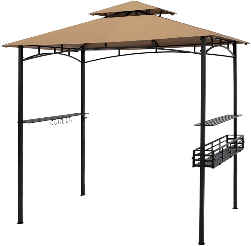 SUNA OUTDOOR Grill Gazebo 8 x 5 Ft, Outdoor Patio Barbecue Grill Gazebo BBQ Shelter Tent, Double Tier Soft Top Canopy and Steel Frame with Basket and Bar Counters, Beige Home & Garden > Lawn & Garden > Outdoor Living > Outdoor Structures > Canopies & Gazebos SUNA OUTDOOR Beige  