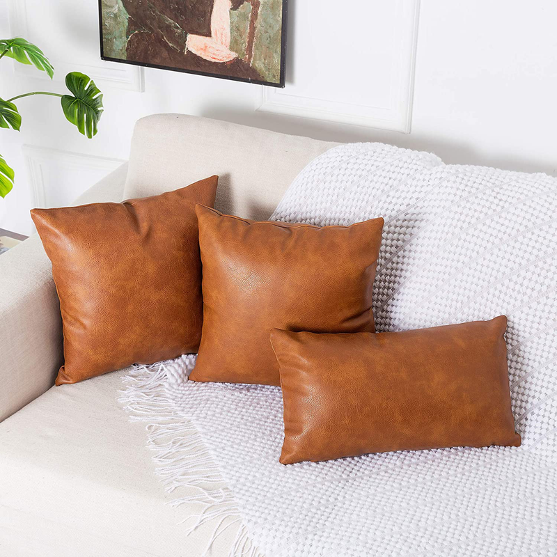 PANOD Pack of 2 Premium Faux Leather Throw Pillow Covers, Modern Luxury Decorative Square Throw Pillow Case Cushion Cases for Farmhouse Sofa Couch Bed Car Outdoor,20X20 Inch Brown Home & Garden > Decor > Chair & Sofa Cushions PANOD   