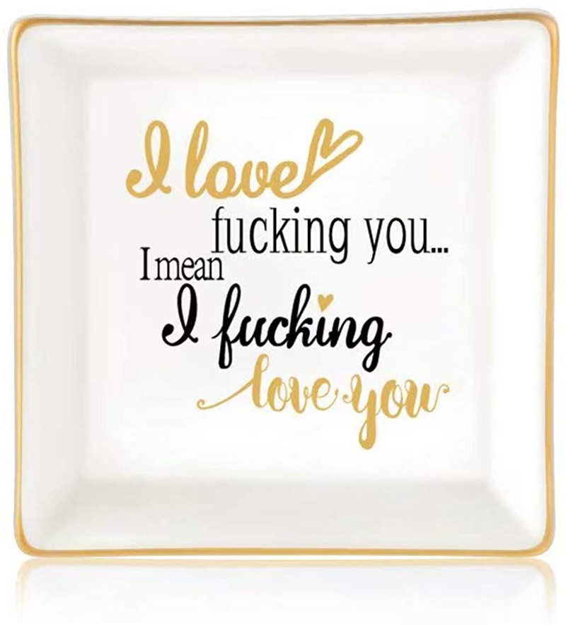 Gifts for Women Girls, Ceramic Ring Dish Decorative Trinket Plate Initial Jewelry Tray Dish, Mothers Day Valentines Gifts for Her Grandma Mom Daughter Sister Friend Birthday Home & Garden > Decor > Decorative Trays Giftjews I love fu@king you...I mean I fu@king love you  
