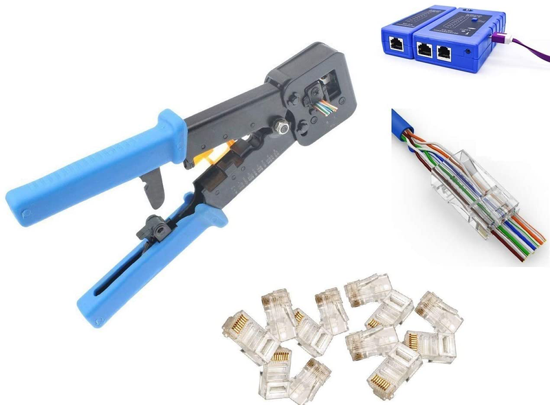 UbiGear Network/Phone Cable Tester + RJ11/RJ12/RJ45 Crimp Crimper + 100 pcs RJ45 CAT5e Connector Plug Network Tool Kits (Premium568) Electronics > Networking > Modem Accessories UbiGear PassThroughToolKits  