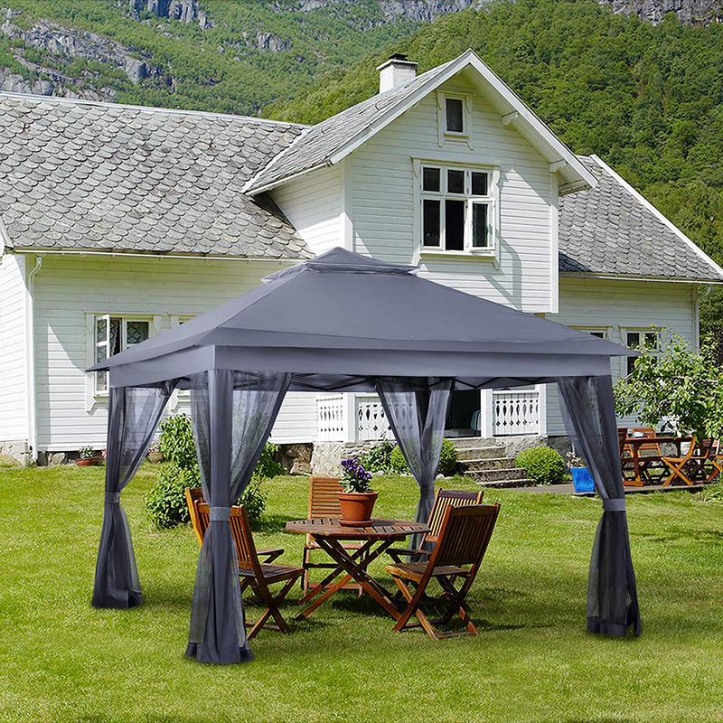 Pamapic 11x11 Outdoor Pop up Gazebo for Patios Canopy for Shade and Rain with Mosquito Netting, Waterproof Soft Top Metal Frame Gazebo for Lawn, Garden, Backyard and Deck (Grey) Home & Garden > Lawn & Garden > Outdoor Living > Outdoor Structures > Canopies & Gazebos Pamapic   