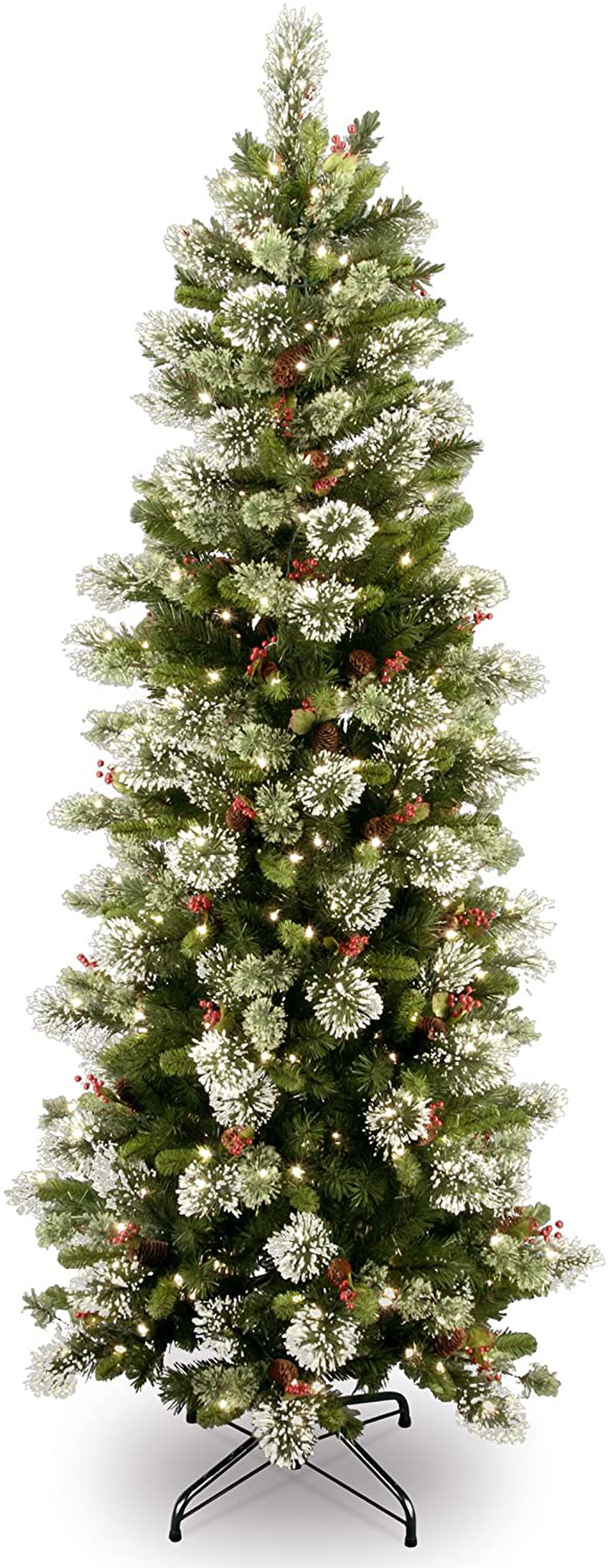 National Tree Company Pre-lit Artificial Christmas Tree | Includes Pre-strung White Lights and Stand | Flocked with Cones, Red Berries and Snowflakes | Wintry Pine Slim - 7.5 ft Home & Garden > Decor > Seasonal & Holiday Decorations > Christmas Tree Stands National Tree Company Slim 6.5 ft 