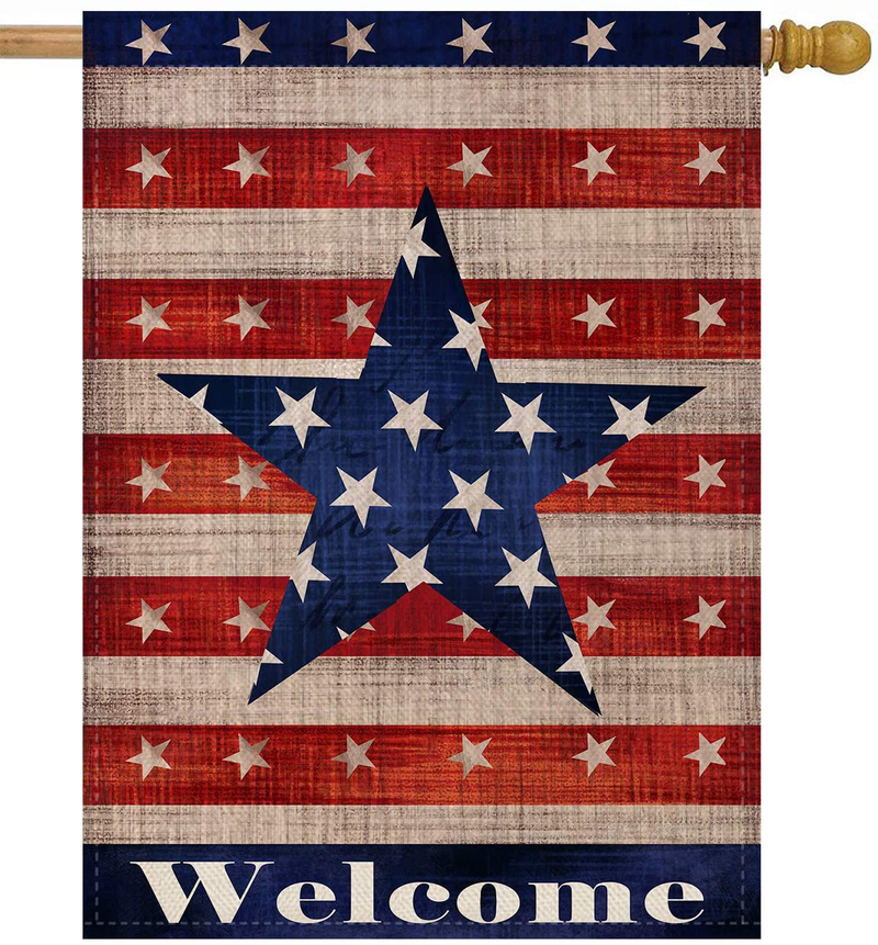 Dyrenson Home Decorative Large 4th of July Patriotic Star House Flag Double Sided, Welcome Quote House Yard Decor, Primitive Outdoor Decorations, USA Vintage Holiday Seasonal Flag 28 x 40 Home & Garden > Decor > Seasonal & Holiday Decorations& Garden > Decor > Seasonal & Holiday Decorations Dyrenson 28 x 40  