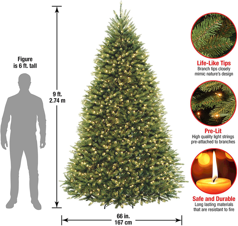 National Tree Company Pre-lit Artificial Christmas Tree | Includes Pre-strung White Lights and Stand | Dunhill Fir - 9 ft