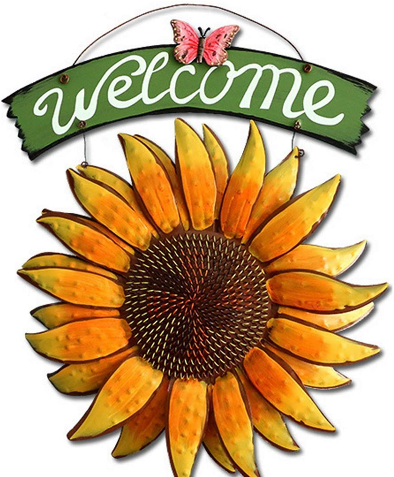 D-Fokes Flower Welcome Sign Decorative Vintage Wooden Wall Hanging Home Garden Decor - Craft Hanging Sign Home Sweet Home Wall Door Ornaments with String Home & Garden > Decor > Artwork > Sculptures & Statues D-Fokes Color A  