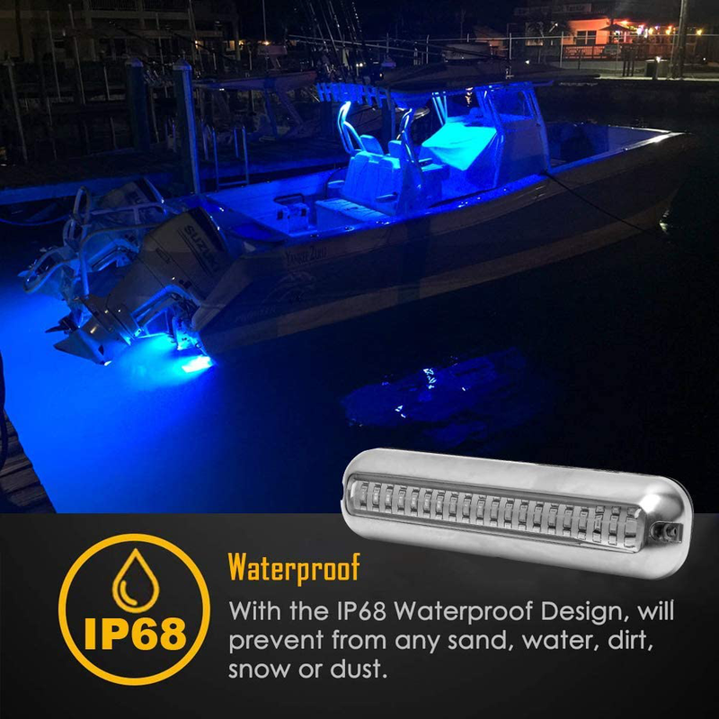 HUSUKU SOOP3 PRO 6.7" 2000LM 60LED Waterproof Stainless Steel Trim Ring Boat High-Intensity LED Underwater Light Clear Lens Pontoon Marine/Boat Transom  HUSUKU   
