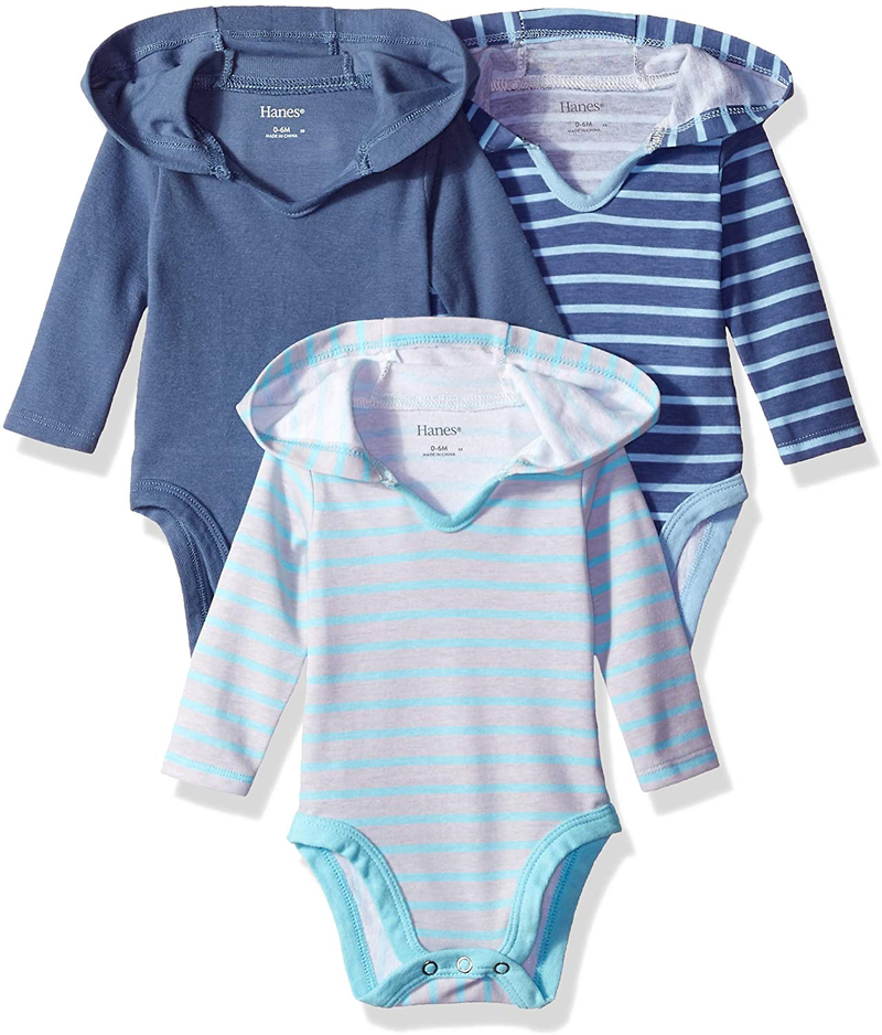 Hanes Baby-Girls Ultimate Baby Flexy 3 Pack Hoodie Bodysuits Home & Garden > Decor > Seasonal & Holiday Decorations Hanes Blue Stripe 6-12 Months 