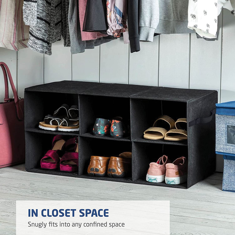 Freestanding Shoe Organizer No Tools Required 6 Big Sections Fits Men'S Shoes, Compact for Entryways, Closets Also Ideal for Accessories, Durable Cardboard Covered with Smooth Fabric Foldable Straps Furniture > Cabinets & Storage > Armoires & Wardrobes ZOBER   