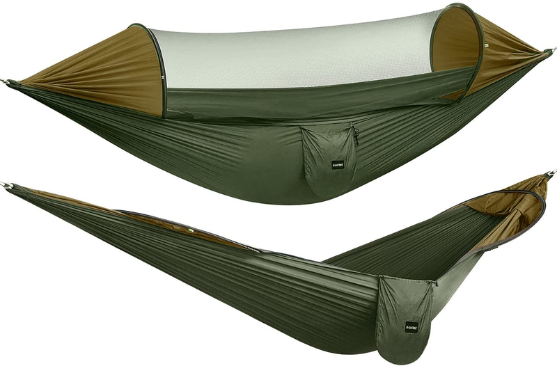 G4Free Large Camping Hammock with Mosquito Net 2 Person Pop-up Parachute Lightweight Hanging Hammocks Tree Straps Swing Hammock Bed for Outdoor Backpacking Backyard Hiking Home & Garden > Lawn & Garden > Outdoor Living > Hammocks G4Free Army Green/Khaki  