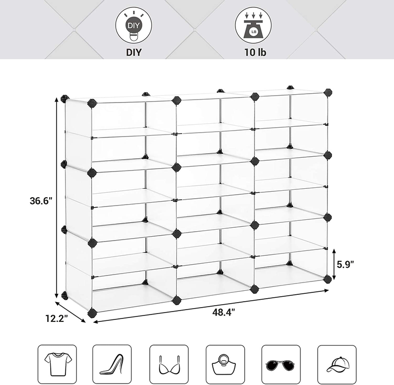 SONGMICS 8-Tier Shoe Rack, 32-Pair Plastic Shoe Clothes Storage Organizer Unit with Dividers, Ideal for Closet, Living Room and Corridor, 48.4 L X 12.2 W X 36.6 H Inches White ULPC501W Furniture > Cabinets & Storage > Armoires & Wardrobes SONGMICS   