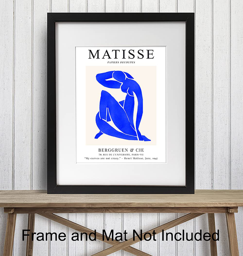 Matisse Wall Art - Blue Matisse Poster, 8X10 - Matisse Print - Minimalist Wall Art - Abstract Art - Line Art Decor - Mid Century Modern Wall Art - Henri Matisse - Aesthetic Pictures - Minimal Wall Art Home & Garden > Decor > Artwork > Posters, Prints, & Visual Artwork Yellowbird Art & Design   