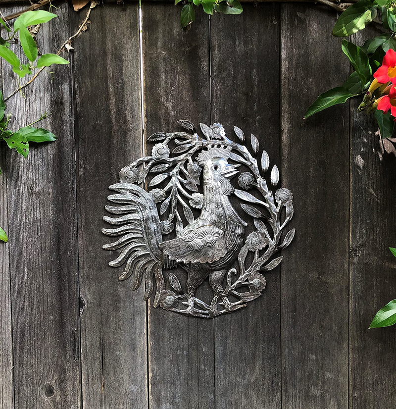 Farm Rooster Kitchen Decor, Decorative Wall Hanging Plaque, Handmade in Haiti from Recycled Steel Barrels 15.5 x 15.75 Inches Home & Garden > Decor > Artwork > Sculptures & Statues It's Cactus   
