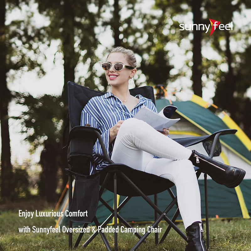 Sunnyfeel Oversized Camping Chair, Folding Camp Chairs for Adults Heavy Duty Big Tall People 500 LBS, XL Padded Portable Lawn Chair with Armrest Cup Holder & Pocket for Outdoor/Picnic/Beach Sporting Goods > Outdoor Recreation > Camping & Hiking > Camp Furniture SUNNYFEEL   