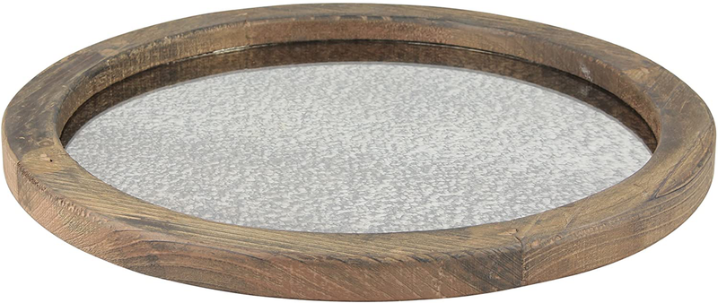 Stonebriar Round Natural Wood Serving Tray with Antique Mirror, Rustic Butler Tray, Unique Coffee Centerpiece for the Coffee Table, Dining Table, or Any Table Top
