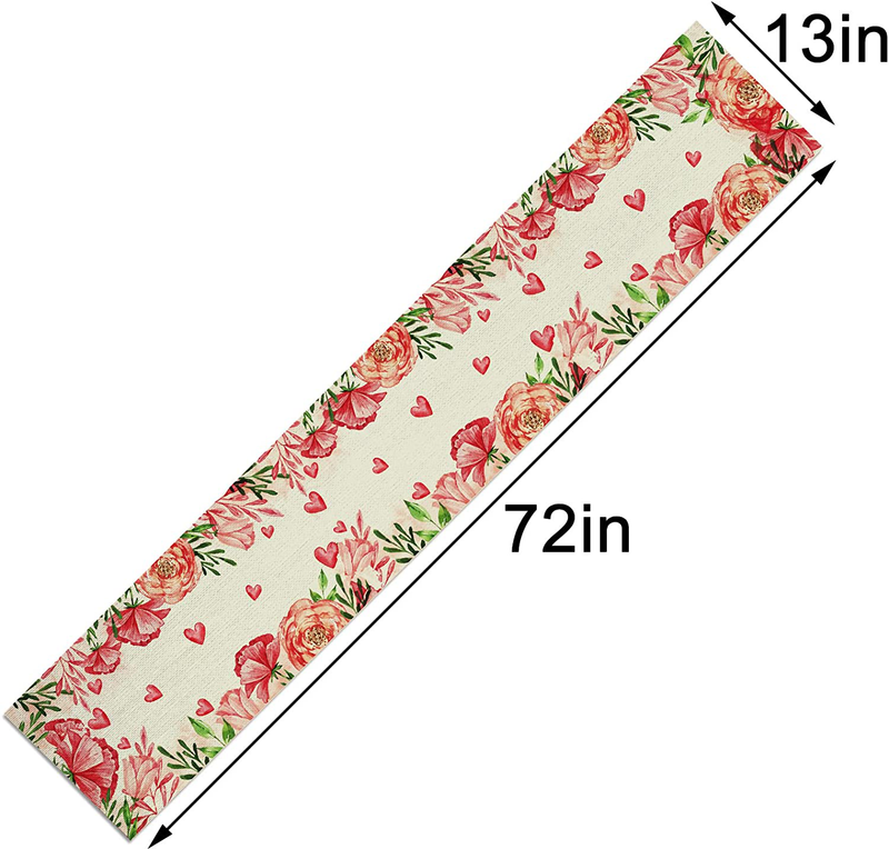 Jiudungs Linen Valentines Day Table Runner 72 Inches Long Valentine'S Day Flower Heart Table Decoration for Home Kitchen Dining Room Home & Garden > Decor > Seasonal & Holiday Decorations Jiudungs   