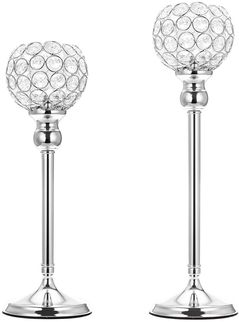 ManChDa Valentines Gift Gold Crystal Spherical Candle Holders Sets of 2 Wedding Table Centerpieces for Birthday Anniversary Celebration Modern Decoration (Large, 15.8") Home & Garden > Decor > Home Fragrance Accessories > Candle Holders ManChDa Silver 13.8" + 15.8" 