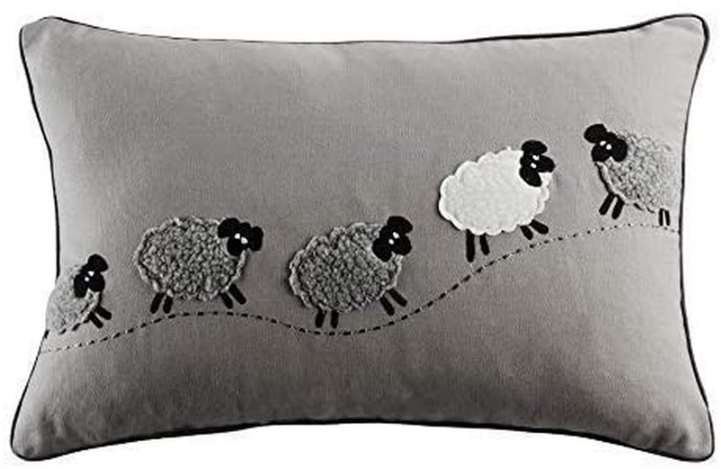 JWH Sheep Applique Accent Pillow Case Cashmere Cushion Cover Handmade Pillowcase for Home Sofa Car Bed Living Room Office Chair Decor Pillowslip 12 x 20 Inch Linen Home & Garden > Decor > Seasonal & Holiday Decorations JWH Gray  