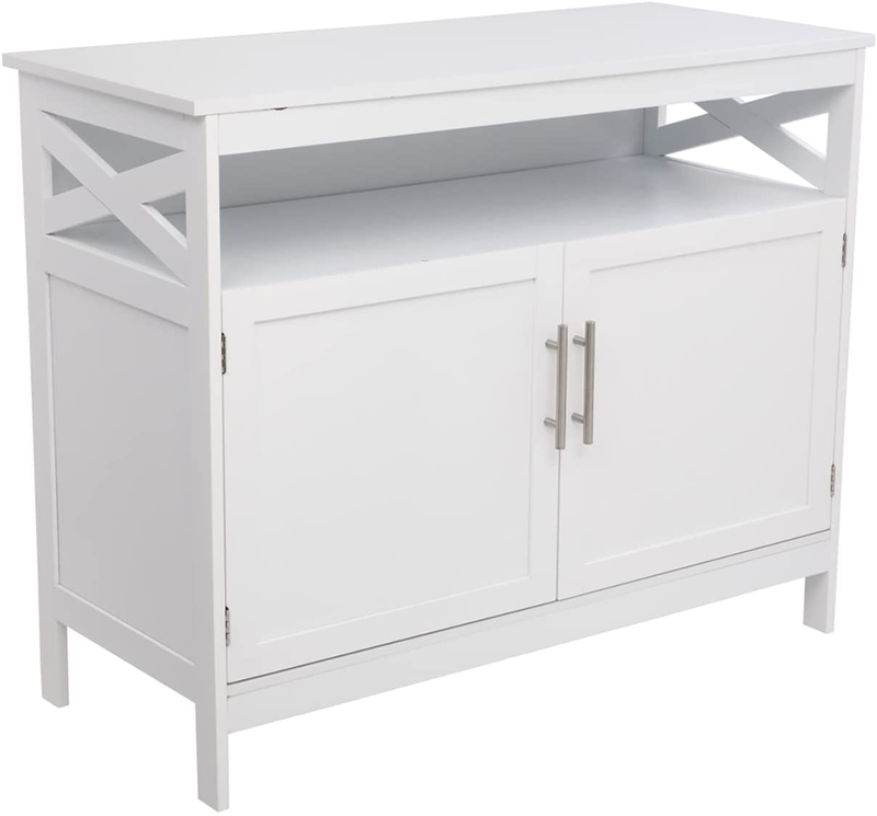 Kitchen Sideboard Buffet Storage Cabinet with 2 Doors, 1 Adjustable Shelf & Open Shelf, Buffet Server Cupboard Console Table for Living Room, Dining Room, Hallway Furniture, Gray Home & Garden > Kitchen & Dining > Food Storage Friday discount White-1  