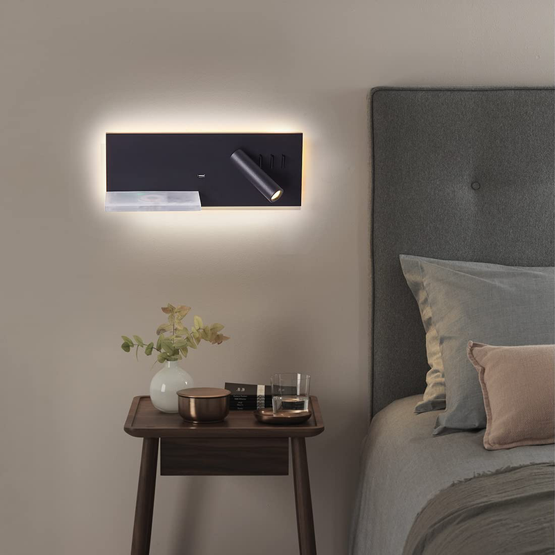 LED Wall Light Plug in Cord for Bedroom Wall Lamp with USB Port & Wireless Charging Bedside Reading Light 3W +Night Light 9W (Left) Home & Garden > Lighting > Lighting Fixtures > Wall Light Fixtures KOL DEALS   