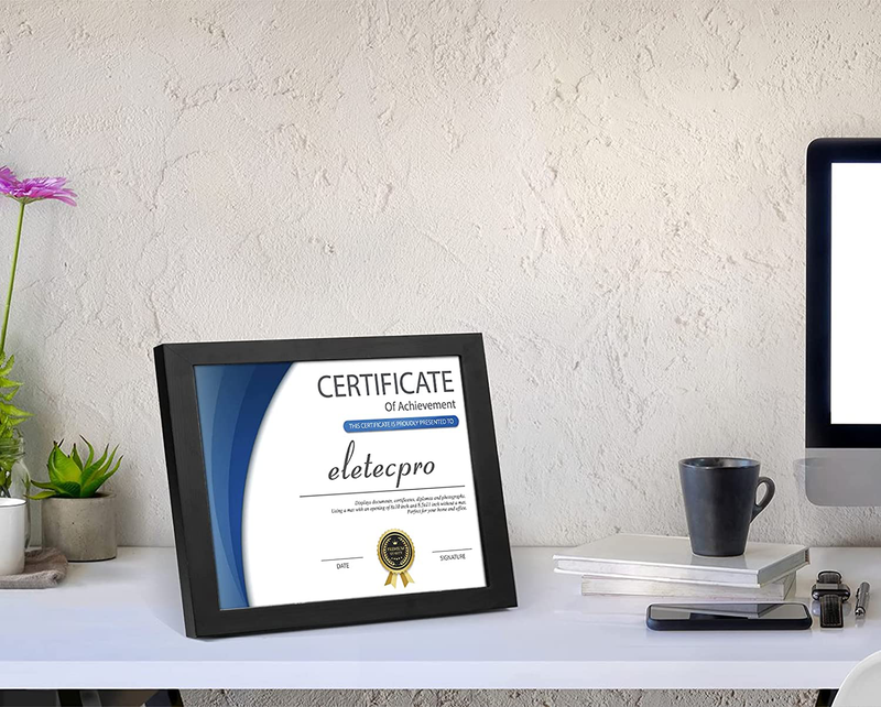 eletecpro 8.5x11 Diploma Certificate Frame, Picture Frame Made of Solid Wood and Tempered Glass with Mats - Display 5x7/6x8 With Mat and 8.5x11 Without Mat Home & Garden > Decor > Picture Frames eletecpro   