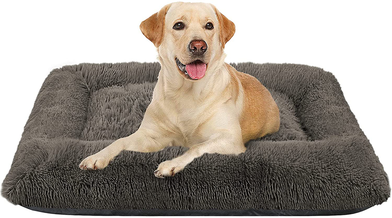 FAREYY Dog Beds Calming Pet Beds, Fulffy Dog Kennel Mat Pad Faux Fur Machine Washable Anti-Slip Comfy Dog Beds for Large Medium Dogs and Cats Animals & Pet Supplies > Pet Supplies > Dog Supplies > Dog Beds FAREYY Brown XXL(34inch) 