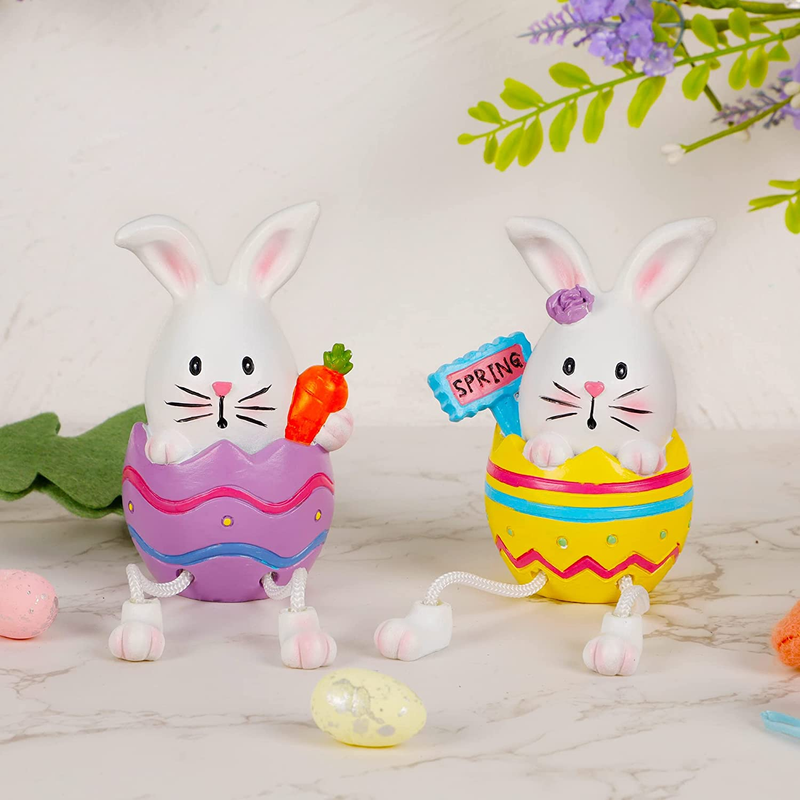 Lulu Home Easter Bunny Figurines, 2 Pack Resin Easter Egg Bunny Shelf Sitters with Dangling Legs, Modern Statue Easter Sculpture for Tabletop Centerpieces Window Sill Decorations Home & Garden > Decor > Seasonal & Holiday Decorations Lulu Home   