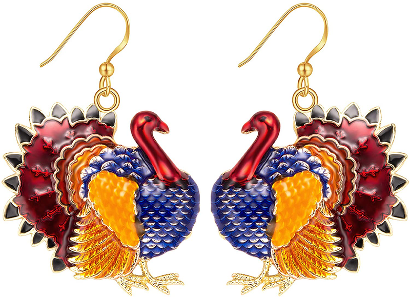 Christmas Earrings for Womens Girls, Enameled Xmas Holiday Jewelry Thanksgiving Turkey Drop Dangle Earrings Set