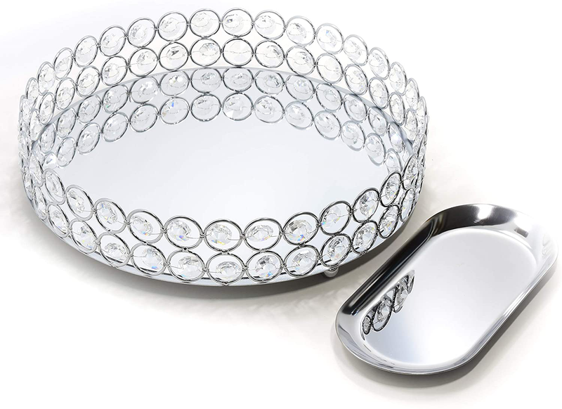 LINDLEMANN Mirrored Crystal Vanity Tray - Ornate Decorative Tray for Perfume, Jewelry and Makeup (Round, 10 inches, Silver) Home & Garden > Decor > Decorative Trays LINDLEMANN Silver Round 10" 