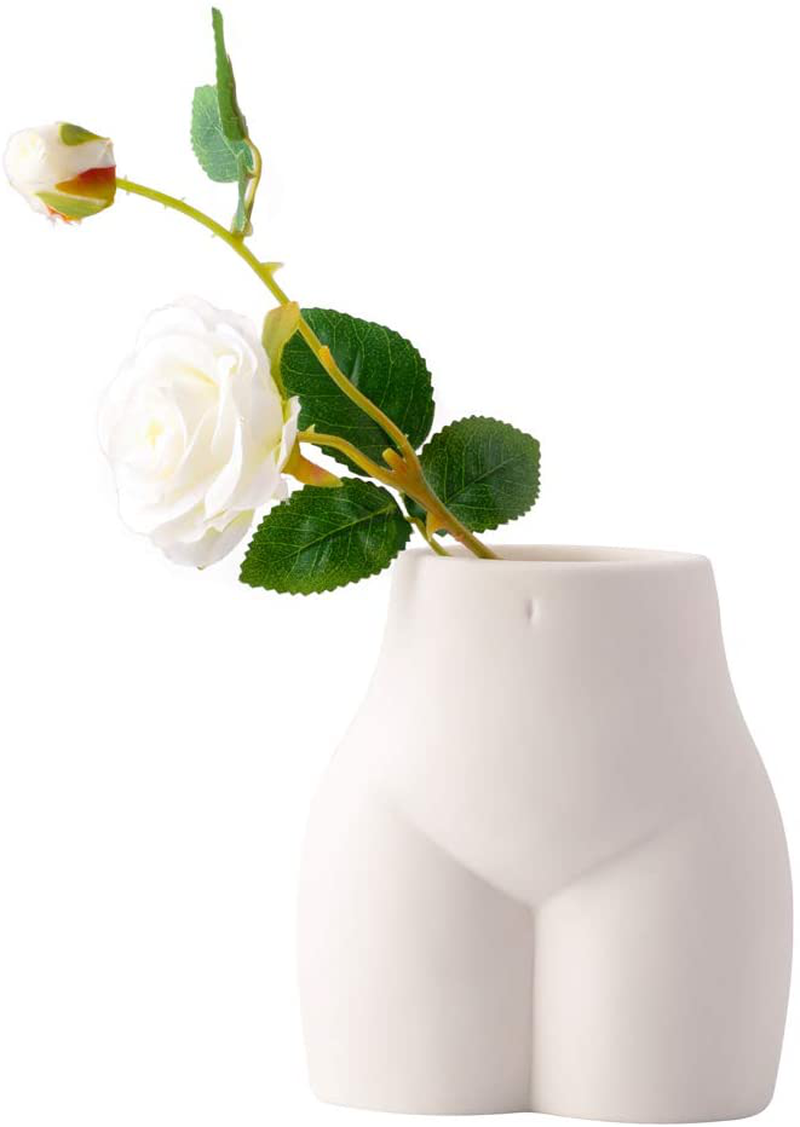 Pure White Ceramic Flower Vase, Creative Body Vase, Pen Holder Home Decor Nordic Vase for Sitting Room Bed Room Porch Hotel Decoration (Short Bottom) Home & Garden > Decor > Vases Lovecat Short Bottom  