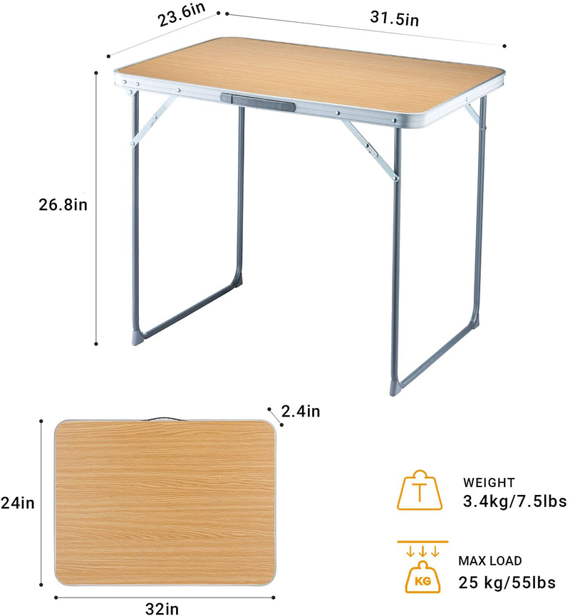 FUNDANGO Portable Folding Camping Table Steel Lightweight Foldable Table with Handle Small Camp Table Picnic Table Fold up Beach Side Tables for Outdoor 31.5X23.6X26.8Inches, Yellow