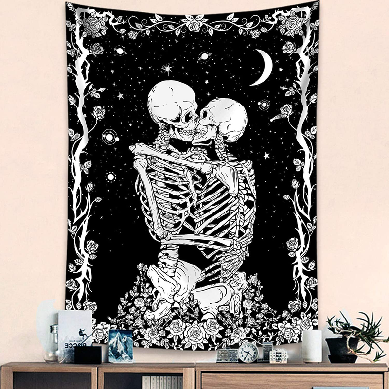 Haibimen Skull Tapestry Wall Hanging, Black and White Tapestry for Bedroom Skulls Kissing Lovers Skeleton Goth Tarot Ouija Dark Wall Decor (36‘’×48‘’) Home & Garden > Decor > Artwork > Decorative Tapestries Haibimen 36‘’×48‘’  