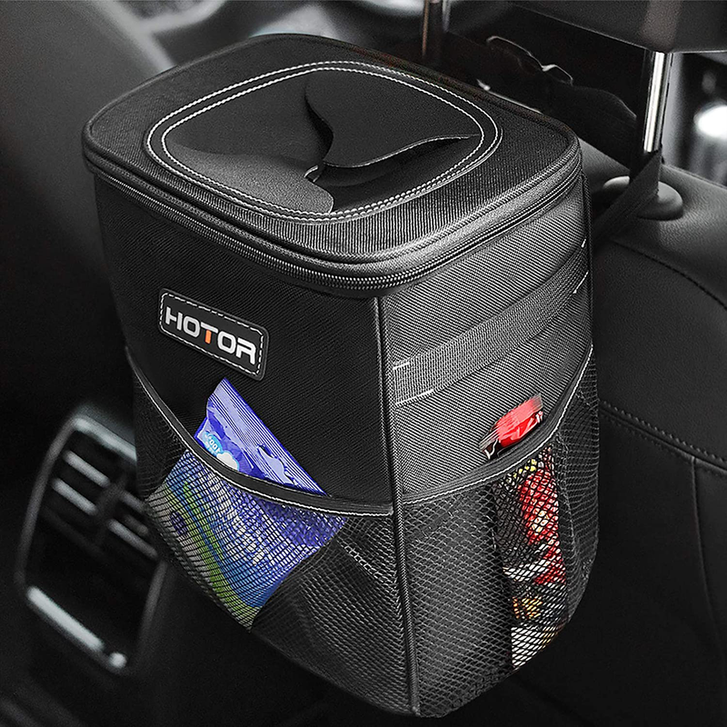 HOTOR Car Trash Can with Lid and Storage Pockets, 100% Leak-Proof Car Organizer, Waterproof Car Garbage Can, Multipurpose Trash Bin for Car - Black Home & Garden > Decor > Seasonal & Holiday Decorations HOTOR Black 2 Gallons 