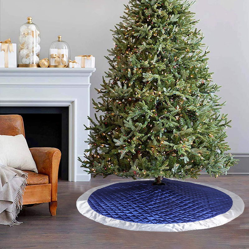 Ivenf Christmas Tree Skirt, 48 inches Large Blue Silver Faux Silk Thick Luxury Skirt, for Xmas Tree Holiday Decorations Home & Garden > Decor > Seasonal & Holiday Decorations > Christmas Tree Skirts Ivenf   