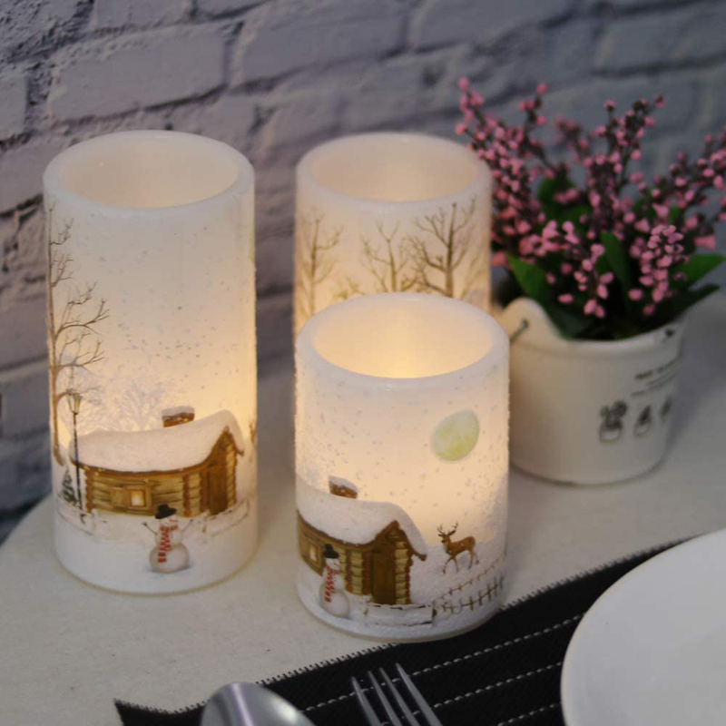 GenSwin Christmas Snowman Flameless Candles Flickering Battery Operated with Timer, Real Wax Led Pillar Candles Warm Light, Christmas Snowman Deer Home Decor Gift(Pack of 3) Home & Garden > Decor > Home Fragrances > Candles GenSwin   