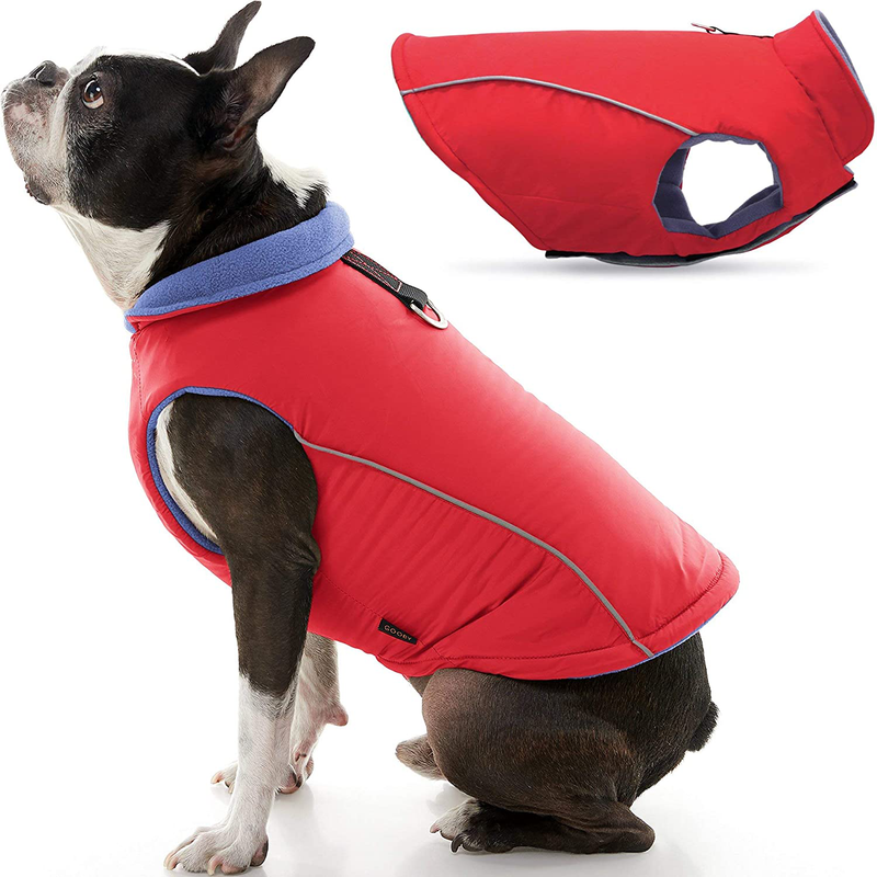 Gooby Sports Vest Dog Jacket - Reflective Dog Vest with D Ring Leash - Warm Fleece Lined Small Dog Sweater, Hook and Loop Closure - Dog Clothes for Small Dogs Boy or Girl for Indoor and Outdoor Use Animals & Pet Supplies > Pet Supplies > Dog Supplies > Dog Apparel Gooby Red X-Large chest (~22.75") 