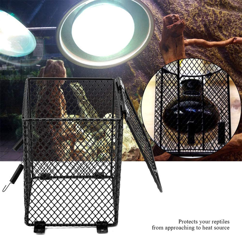 Fdit Pet Reptile Anti-Scald Lamp Mesh Cover Round Square Day Night Ceramic Light Bulb Heating Lampshade