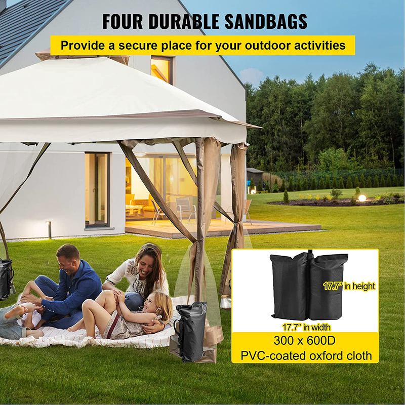 Happybuy 12x12ft Outdoor Pop-Up Canopy Gazebo Starter Kit, Equipped with Four Sandbags, Ground Spikes, Netting, Ropes, Carrying Bag - Portable Brown Tent for Backyard, Patio and Lawn, Upgraded Version Home & Garden > Lawn & Garden > Outdoor Living > Outdoor Structures > Canopies & Gazebos Happybuy   