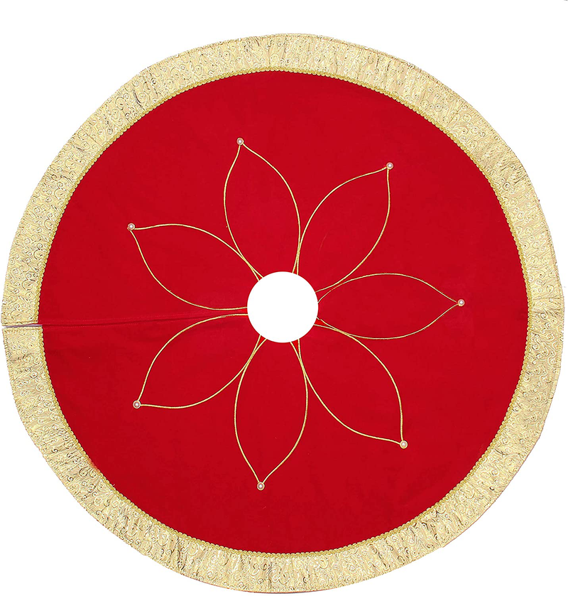 Costyleen Christmas Tree Skirt Holiday Decoations Xmas Tree Home Decor 42 inches Non-Woven Fabric Red Big Flowers Home & Garden > Decor > Seasonal & Holiday Decorations > Christmas Tree Skirts Costyleen Red Flower  