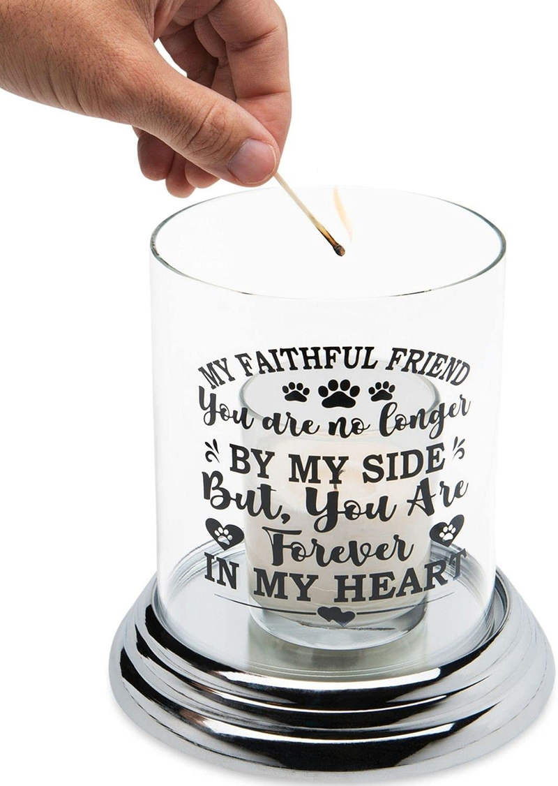 Loss of Dog Memorial Gifts- Dog Remembrance Gift, Candle Holder- Dog Passing Away Gifts- Clear Glass Candle Holder with Memorial Message, Paw Print - Bereavement Gift for Mourning Loss of pet