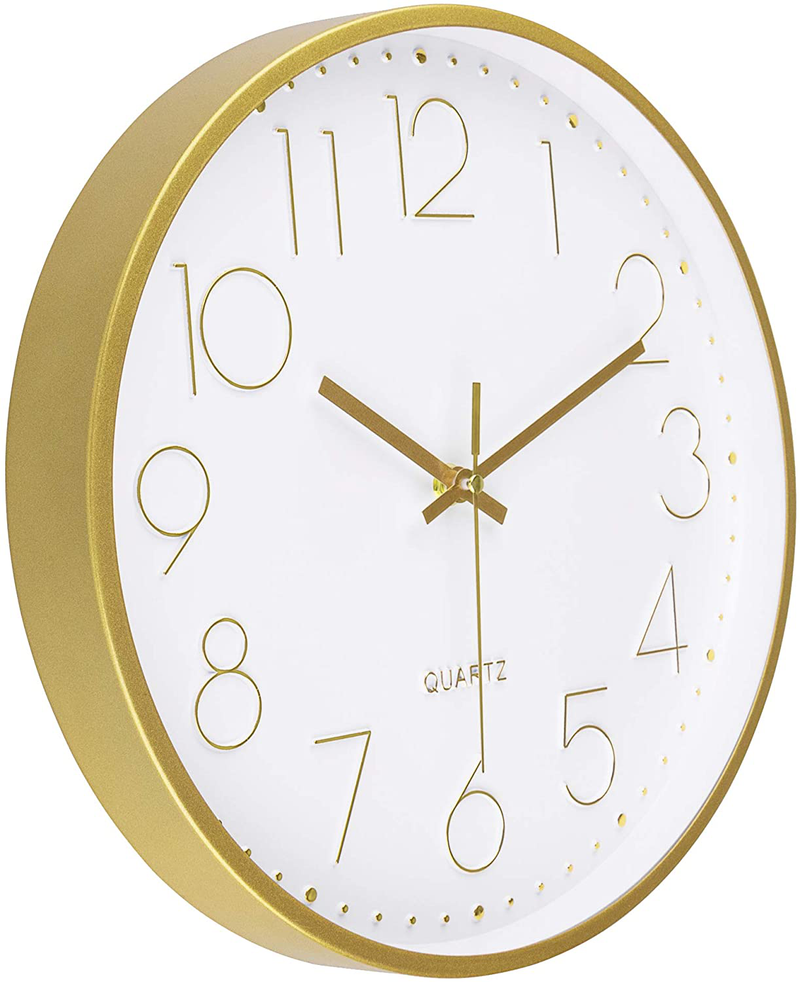 Foxtop Gold Wall Clock 12 Inch Silent Non-Ticking Battery Operated Round Quartz Wall Clock Modern Simple Style for Living Room Bedroom Home Kitchen Office School Decor Home & Garden > Decor > Clocks > Wall Clocks Foxtop   