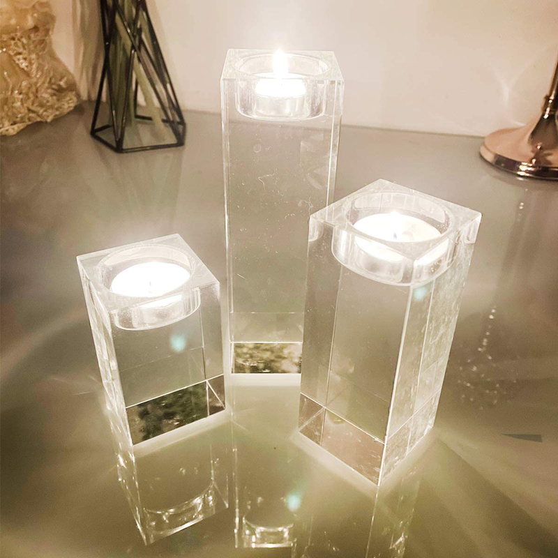 HighFree Crystal Candle Holders 3 Pack Heavy Solid Candle Holder Centerpiece Tealight Holders for Home Decoration Wedding, 6.2/4.7/3.1 Inch Height