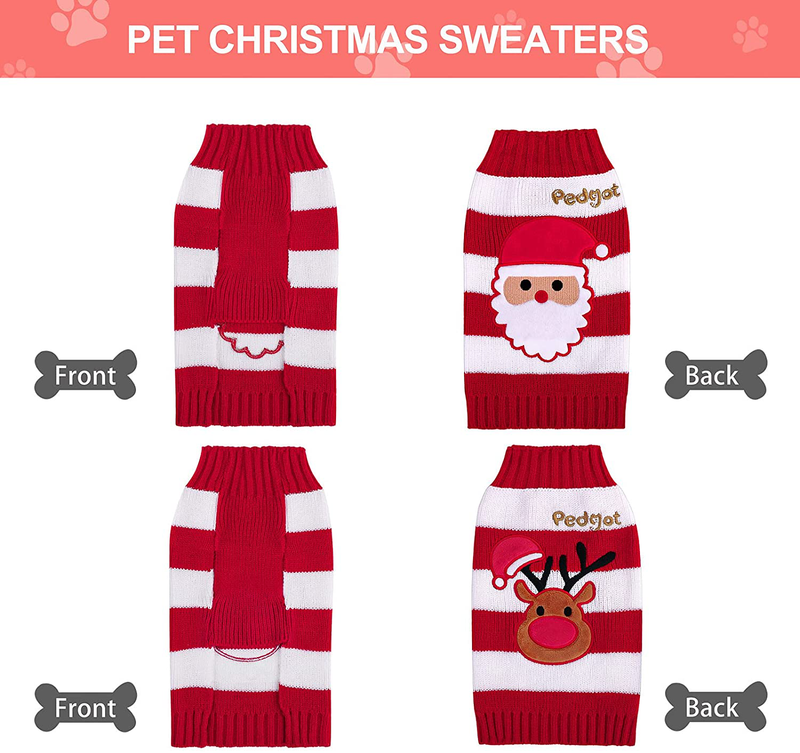 Pedgot 2 Pack Pet Christmas Sweaters Dog Holiday Sweater Striped Dog Sweaters Puppy Clothing Red and White Striped Pet Winter Knitwear Pet Warm Clothes