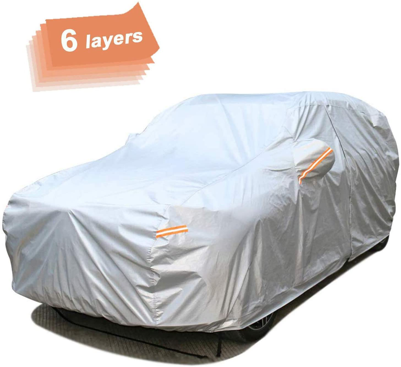 SEAZEN 6 Layers SUV Car Cover Waterproof All Weather, Outdoor Car Covers for Automobiles with Zipper Door, Hail UV Snow Wind Protection, Universal Full Car Cover(192" to 200")  SEAZEN S4-YM Fit Suv Jeep-Length（Up To 175")  
