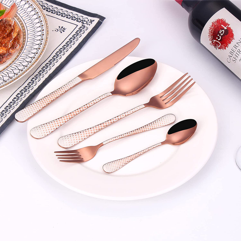 PHILIPALA Rose Gold Silverware Set, 20-Piece Stainless Steel Flatware Cutlery Set Service for 4, Include Forks Knives and Spoons, Modern & Elegant Design, Mirror Finish and Dishwasher Safe Home & Garden > Kitchen & Dining > Tableware > Flatware > Flatware Sets PHILIPALA   