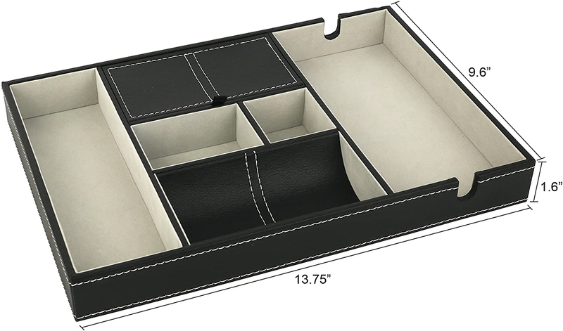 Mantello Valet Tray Nightstand Organizer - Top Dresser Holders for Wallet, Phone, Keys, Jewelry, Money, Accessories - Made from Faux PU Leather Lined with Grey Suede, Anti-Scratch Felt Bottom - Black Home & Garden > Decor > Decorative Trays Mantello   